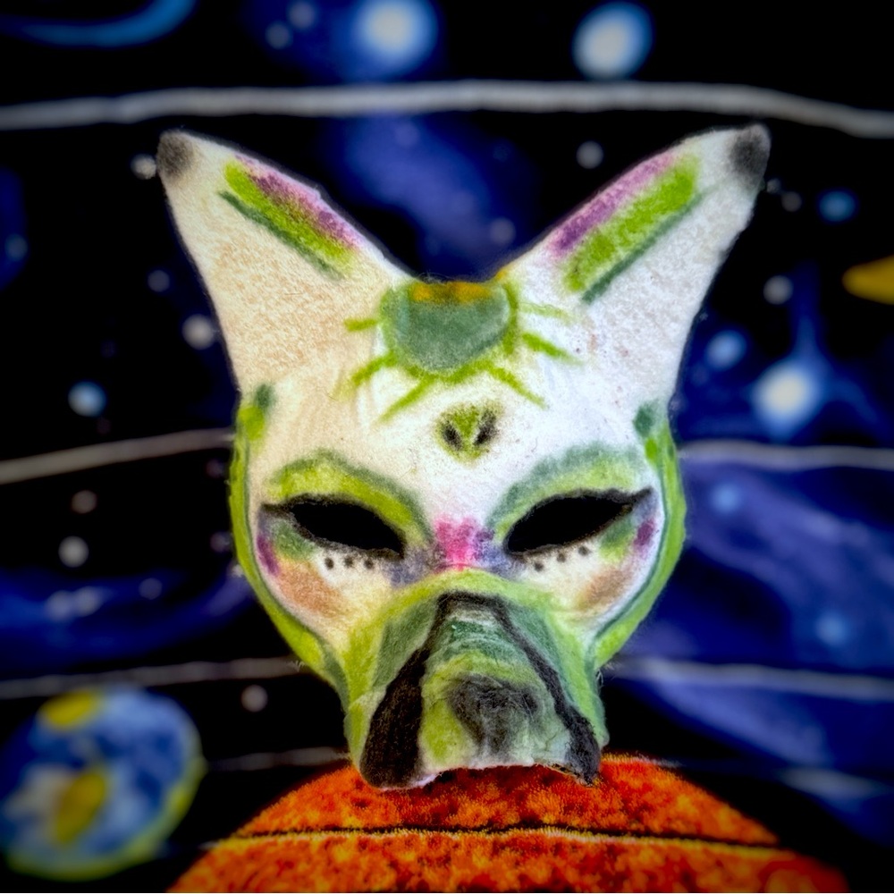 Handmade mask ALIEN animal theme felted